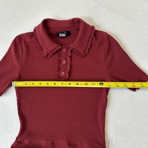 Reformation Wimbledon Collared Ribbed Knit Tennis Dress Garnet Red Size Small - Picture 7 of 9